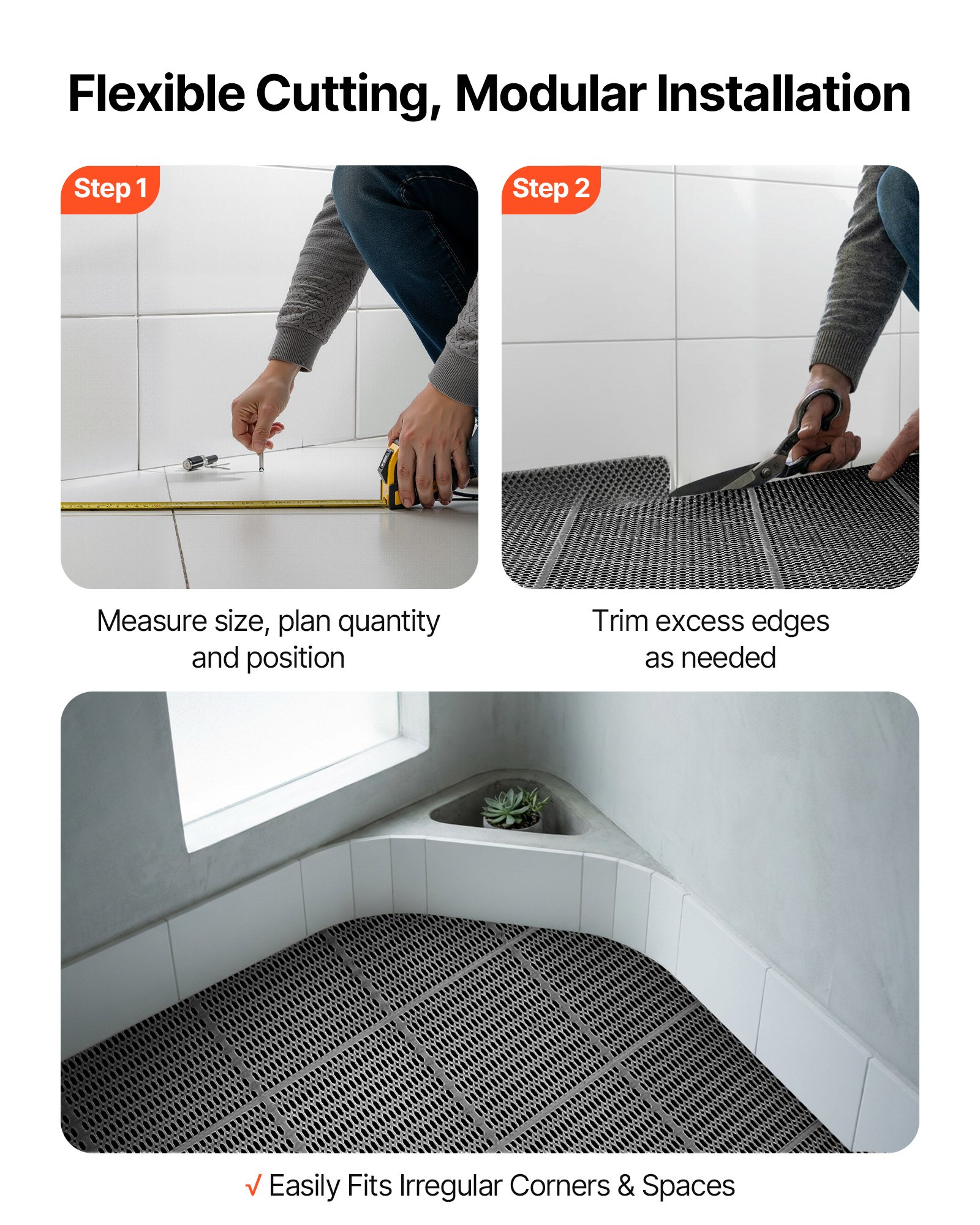 VEVOR Alfombra de Drenaje Antideslizante 90 x 1500 cm, Alfombrilla Comercial de PVC con Orificio de Drenaje, Felpudo Impermeable, Suelo para Cocina Piscina Restaurante Terraza Baño Ducha, Color Negro