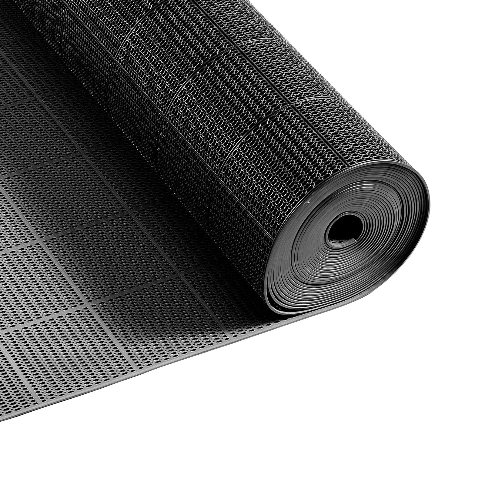 VEVOR Alfombra de Drenaje Antideslizante 90 x 1500 cm, Alfombrilla Comercial de PVC con Orificio de Drenaje, Felpudo Impermeable, Suelo para Cocina Piscina Restaurante Terraza Baño Ducha, Color Negro