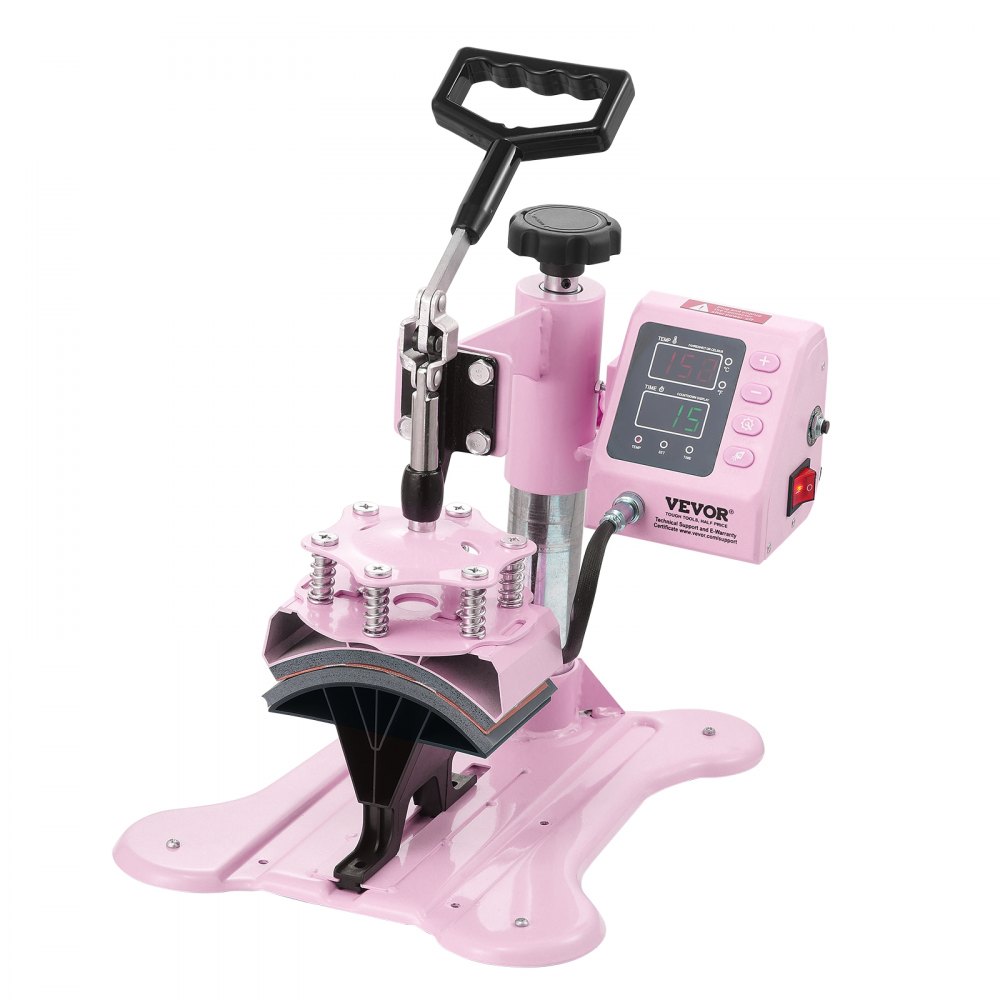 VEVOR 2 en 1 Máquina de Prensado por Calor de 300 x 250 mm con Prensa para gorras, Prensa Térmico con Giro de 360° y Control Digital Preciso para Camisetas, Tazas, Sombreros y Almohadas, Rosa