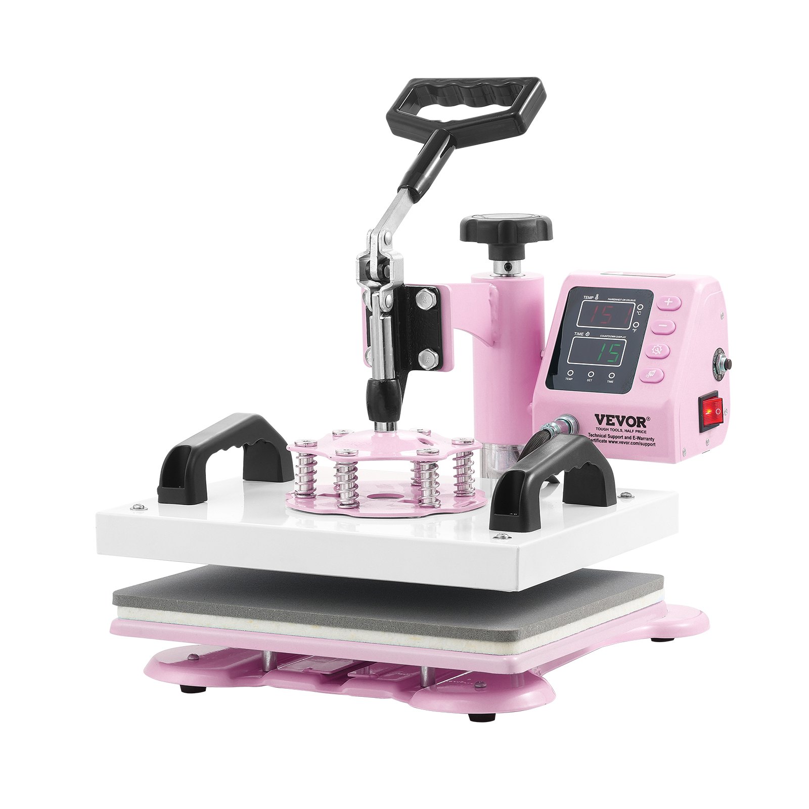 Prensa térmica VEVOR, máquina de prensado térmico de 12 x 10 pulgadas, prensa de camisetas con giro de 360°, calentamiento rápido y uniforme, control digital preciso, máquina de transferencia de calor para camisetas, almohadas y bolsas, color rosa