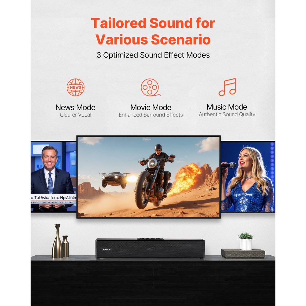 VEVOR Barra de Sonido para Smart TV, 2.0 Canales, Altavoces Compactos de 450 mm para Proyector, Puerto Auxiliar Bluetooth, Control Remoto, Sistema de Sonido Envolvente 80 W para Cine en Casa y PC