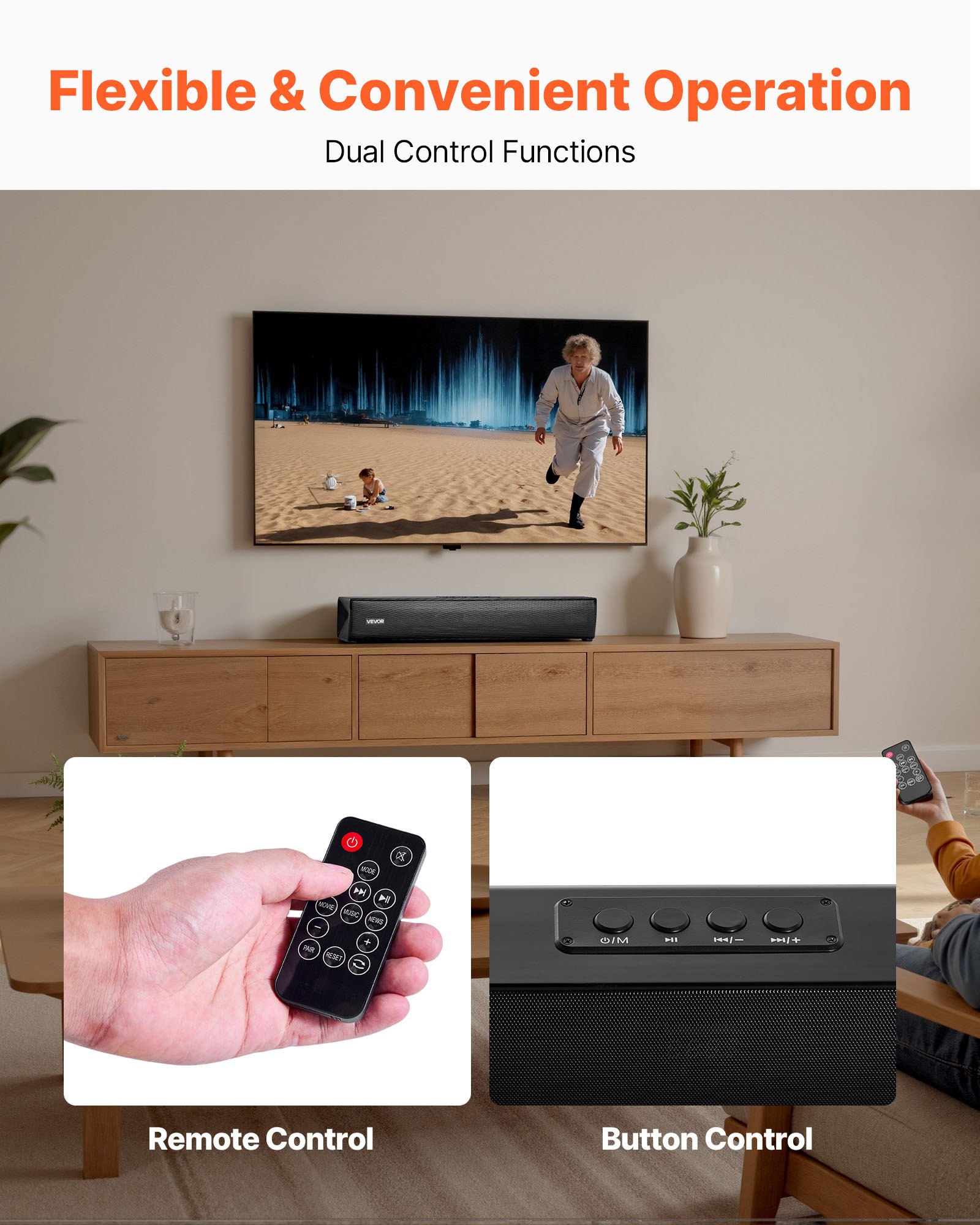 VEVOR Barra de Sonido para Smart TV, 2.0 Canales, Altavoces Compactos de 450 mm para Proyector, Puerto Auxiliar Bluetooth, Control Remoto, Sistema de Sonido Envolvente 80 W para Cine en Casa y PC