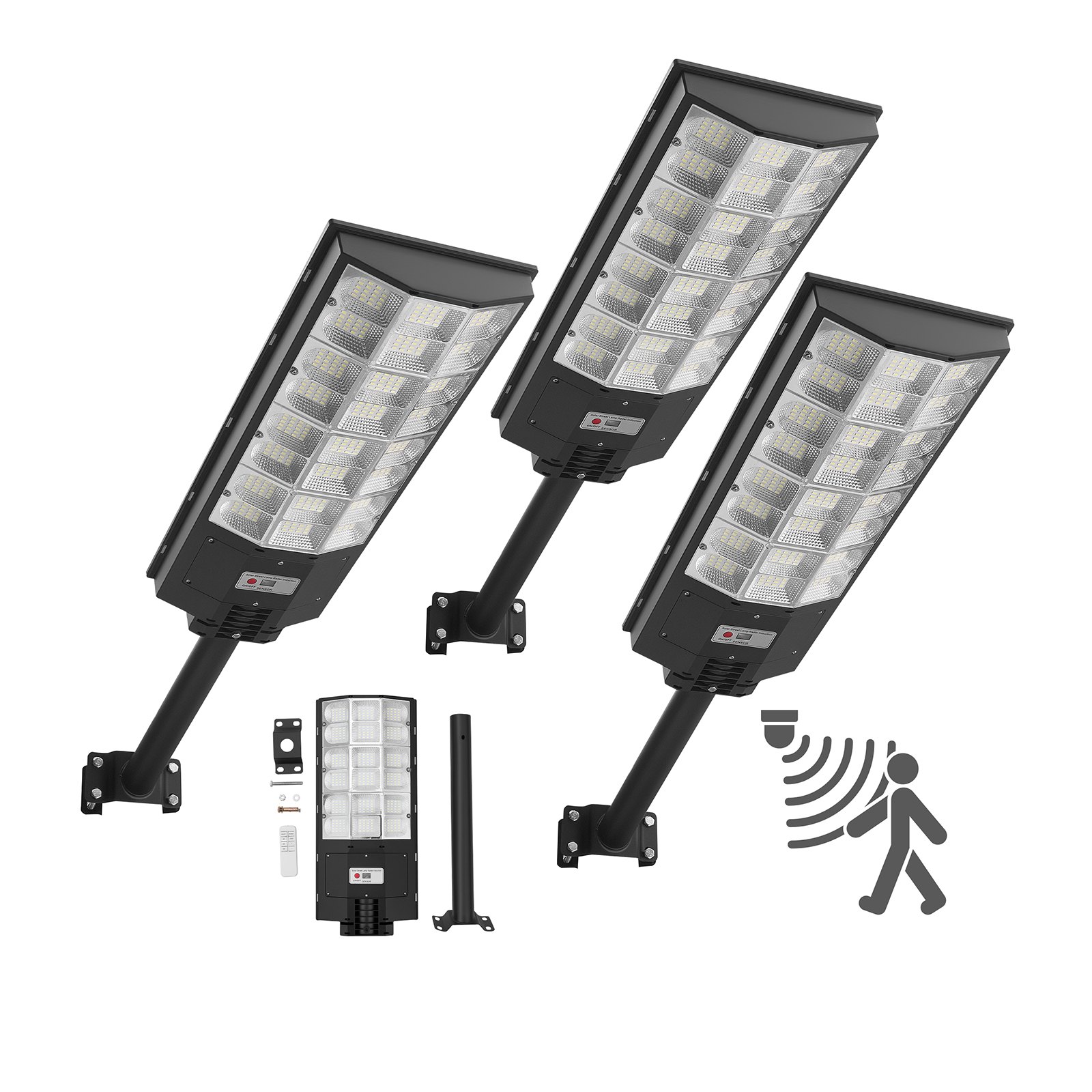 VEVOR Farolas Solares para Exteriores de 8000 W, 450 000 LM, Iluminación para Estacionamientos de Anochecer a Amanecer, con Sensor de Movimiento, Impermeable IP65, para Entrada de Vehículos, 3 uds