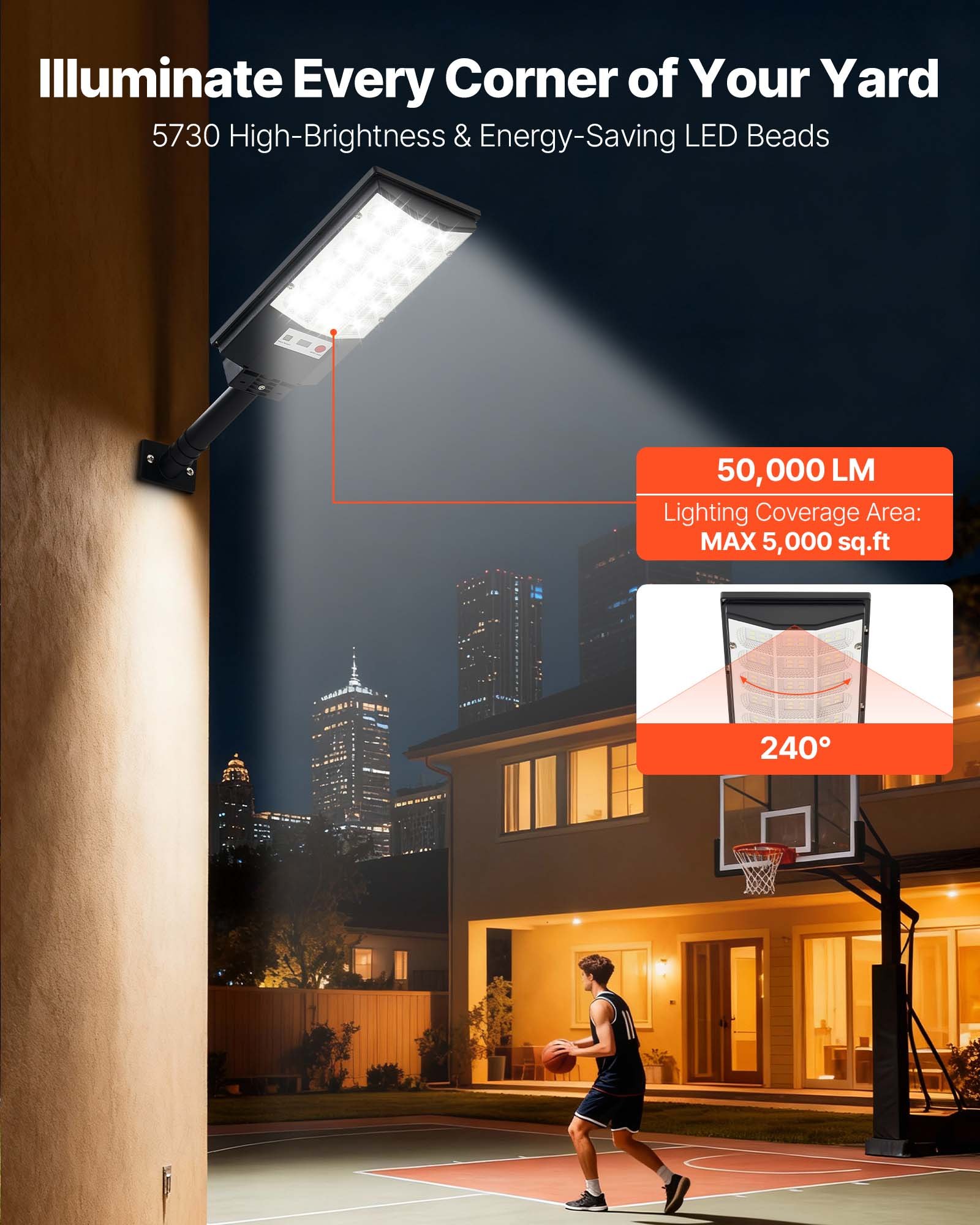 VEVOR Farolas Solares para Exteriores de 500 W, 50 000 LM, Iluminación de Seguridad LED con Sensor de Movimiento, IP65, Resistente al Agua, Ideal para Patios, Calles, Entradas de Vehículos, 4 uds