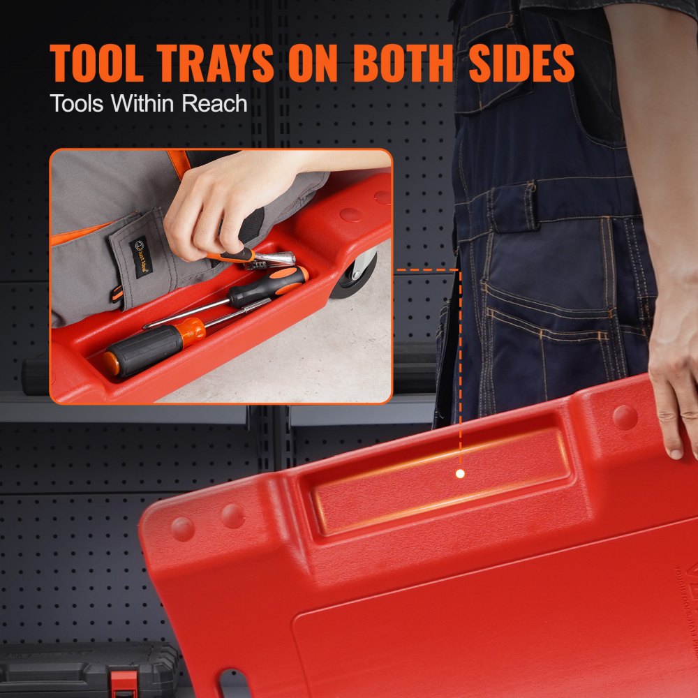 VEVOR mechanic's creeper made of plastic, 914 mm, 158.8 kg load capacity, creeper for car workshops with ergonomically shaped HDPE body, padded headrest and two tool trays, 6 wheels, for car workshops