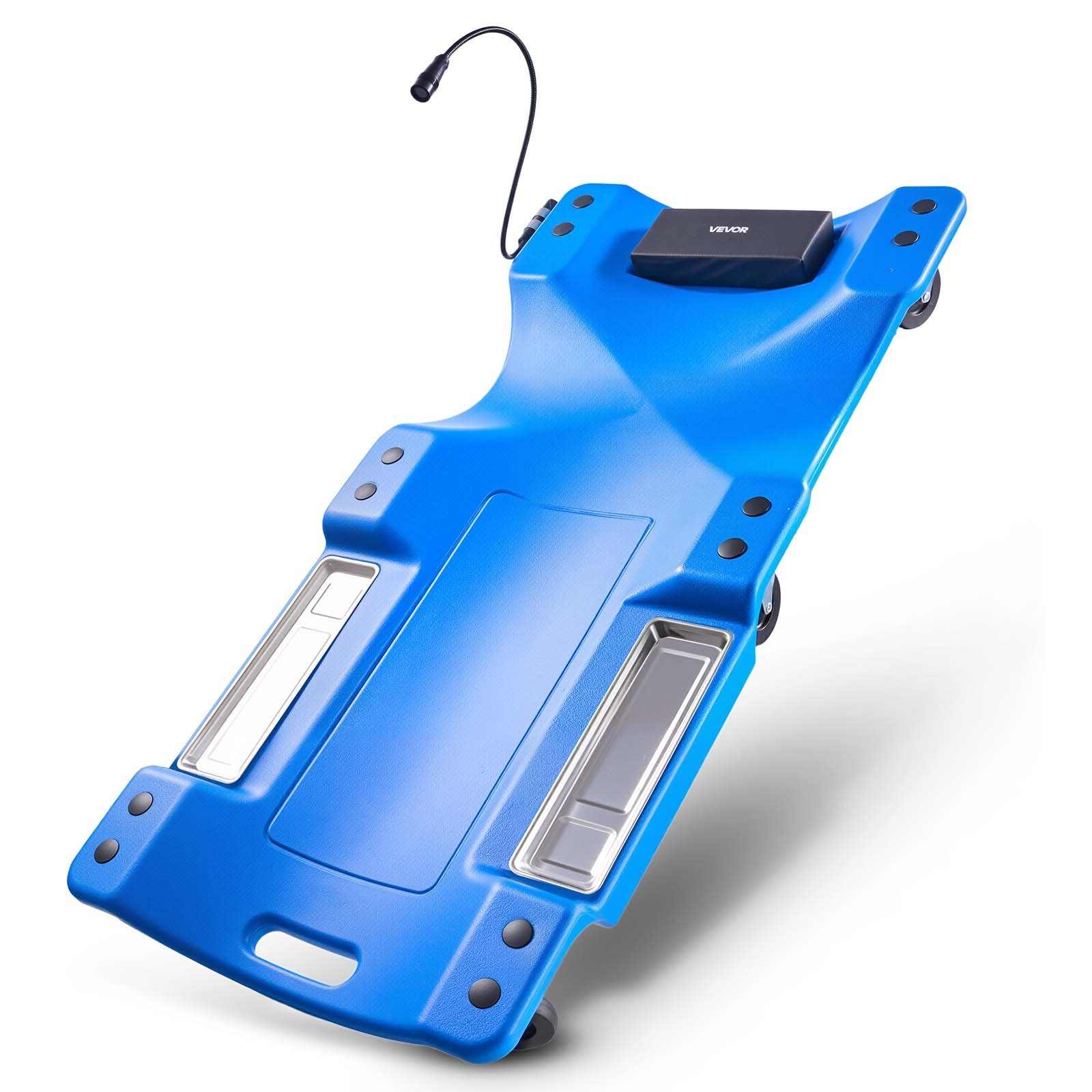 VEVOR Camilla Mecánica para Taller Longitud de 102 cm de PE con 6 Ruedas, Carga Máxima de 158,8 kg, Con Luz LED, Reposacabezas Acolchado y Bandejas para Herramientas, Para Reparación de Automóvil