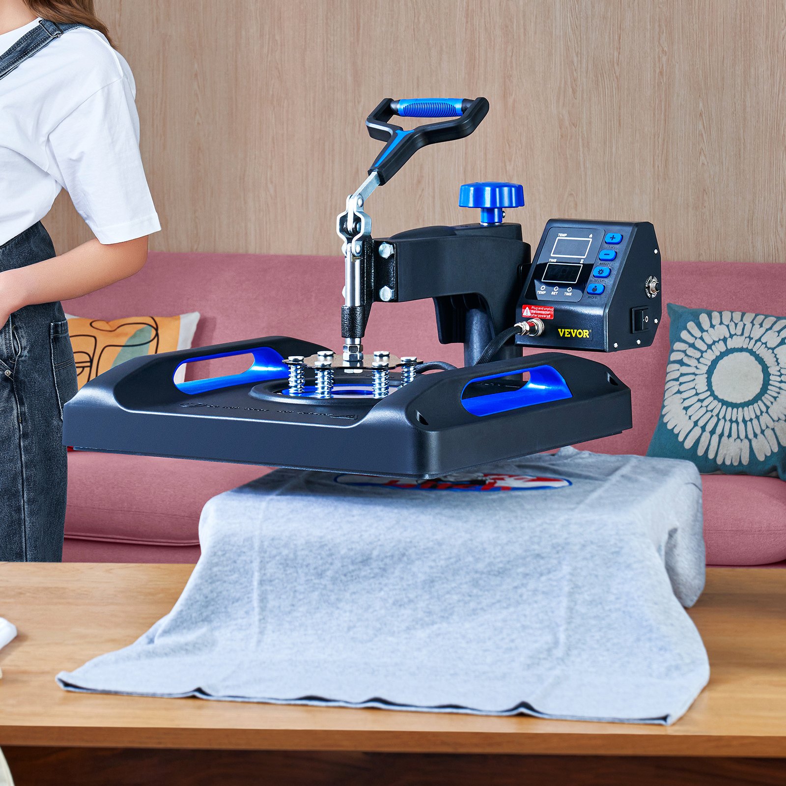 VEVOR Máquina de Prensa de Calor, Transferencia de Calor, Prensa de Calor Multifunción de 38 x 38 cm, Máquina de Prensa de Calor con superficie anti-escaldaduras  para DIY Camisetas, Sombreros