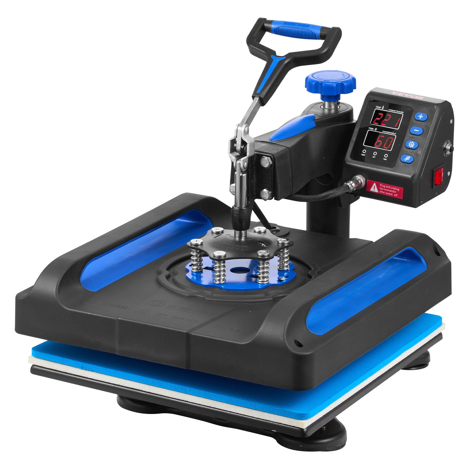 VEVOR Heat Press, 38 x 38 cm, Fast Heating, 360° Swivel Digital Sublimation T-Shirt Vinyl Transfer Printer with Anti-Scald Surface, Canvas Bag, Banner, Pillow, Blue