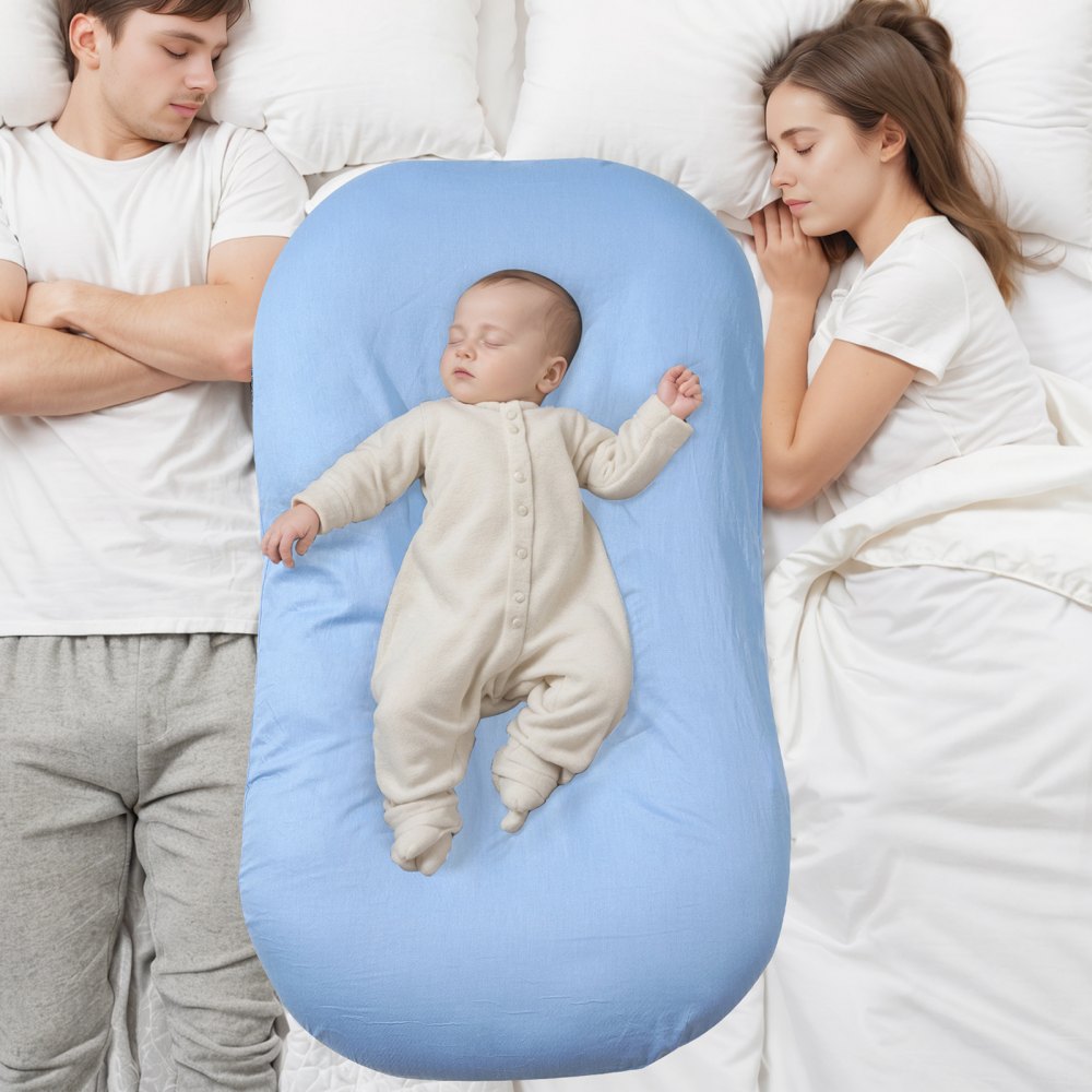 VEVOR Cama Nido para Bebé, 100 % Algodón, Transpirable y Suave, con Funda de Doble Cara y Lavable a Máquina, Asiento de Suelo Portátil para Bebé, para Casa y Viajes, 800 x 500 x 100 mm, Color Azul