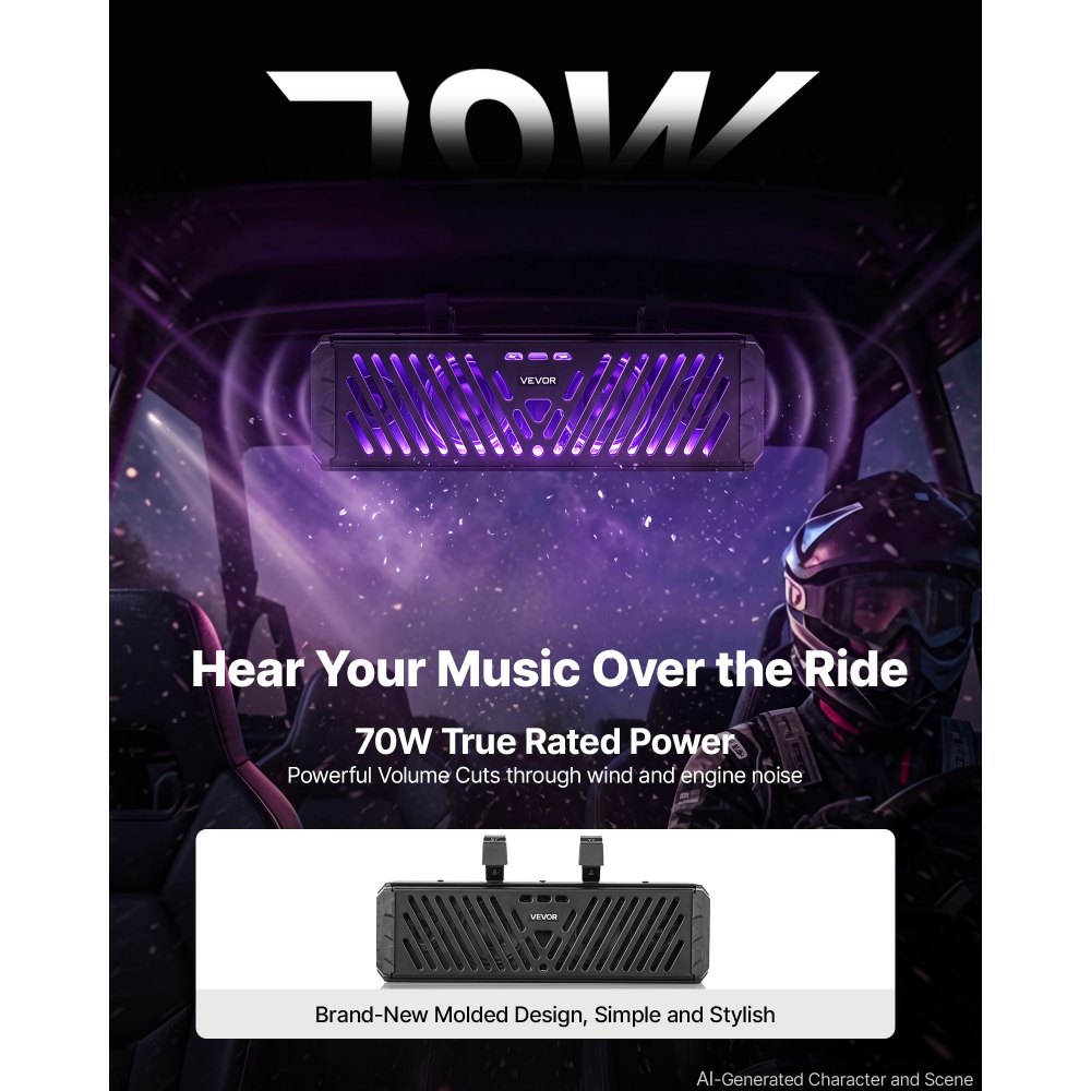 VEVOR Barra de Sonido para UTV, con 2 Tweeters y 2 Altavoces de Medios-graves, Compatible con Bluetooth, USB, Entrada Auxiliar y Control Remoto RF, Iluminación RGB Multicolor, para Carritos de Golf