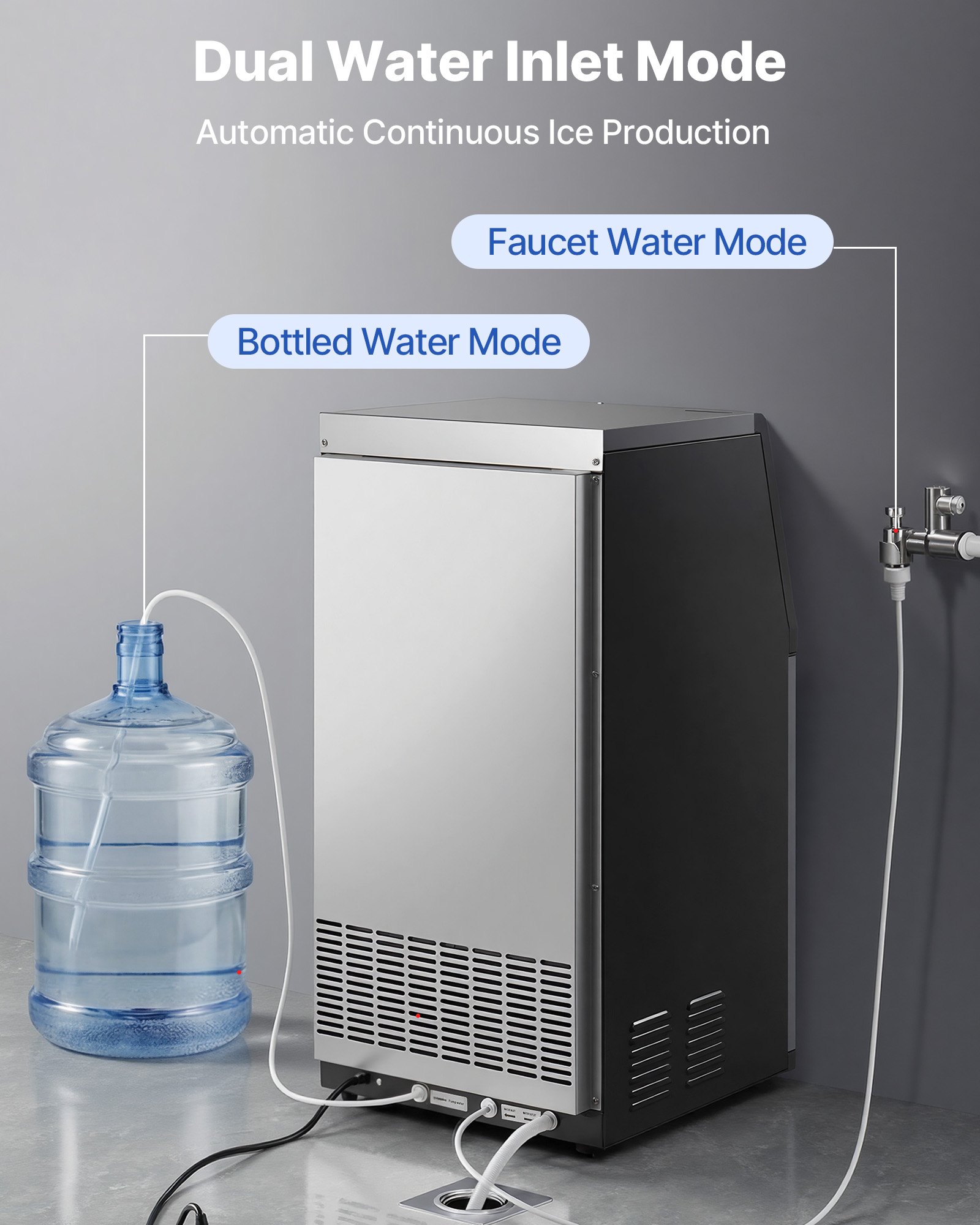 VEVOR Máquina para Fabricar Hielo 54 kg/24h Almacenamiento 7,3-13,3 kg, 36 Cubitos por Ciclo, de Acero Inoxidable, Independiente y Bajo Encimera, con Pantalla LED y Autolimpieza, para Bar, Restaurante