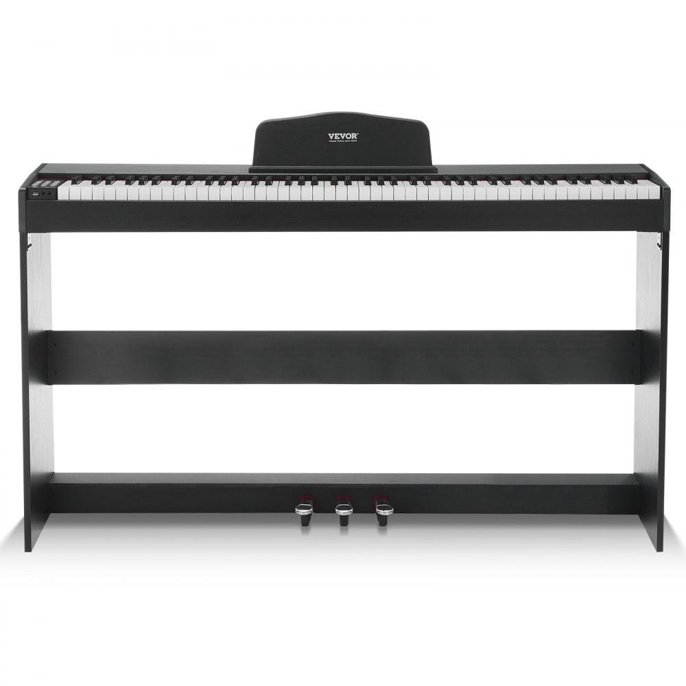 VEVOR Piano Digital Ponderado, 88 Teclas Totalmente Ponderadas, Piano Eléctrico con Teclado Dual y Altavoces, Soporte de Gabinete Simple con Auriculares, 200 Tonos y Ritmos, Compatible con Bluetooth/USB/MIDI, para Principiantes
