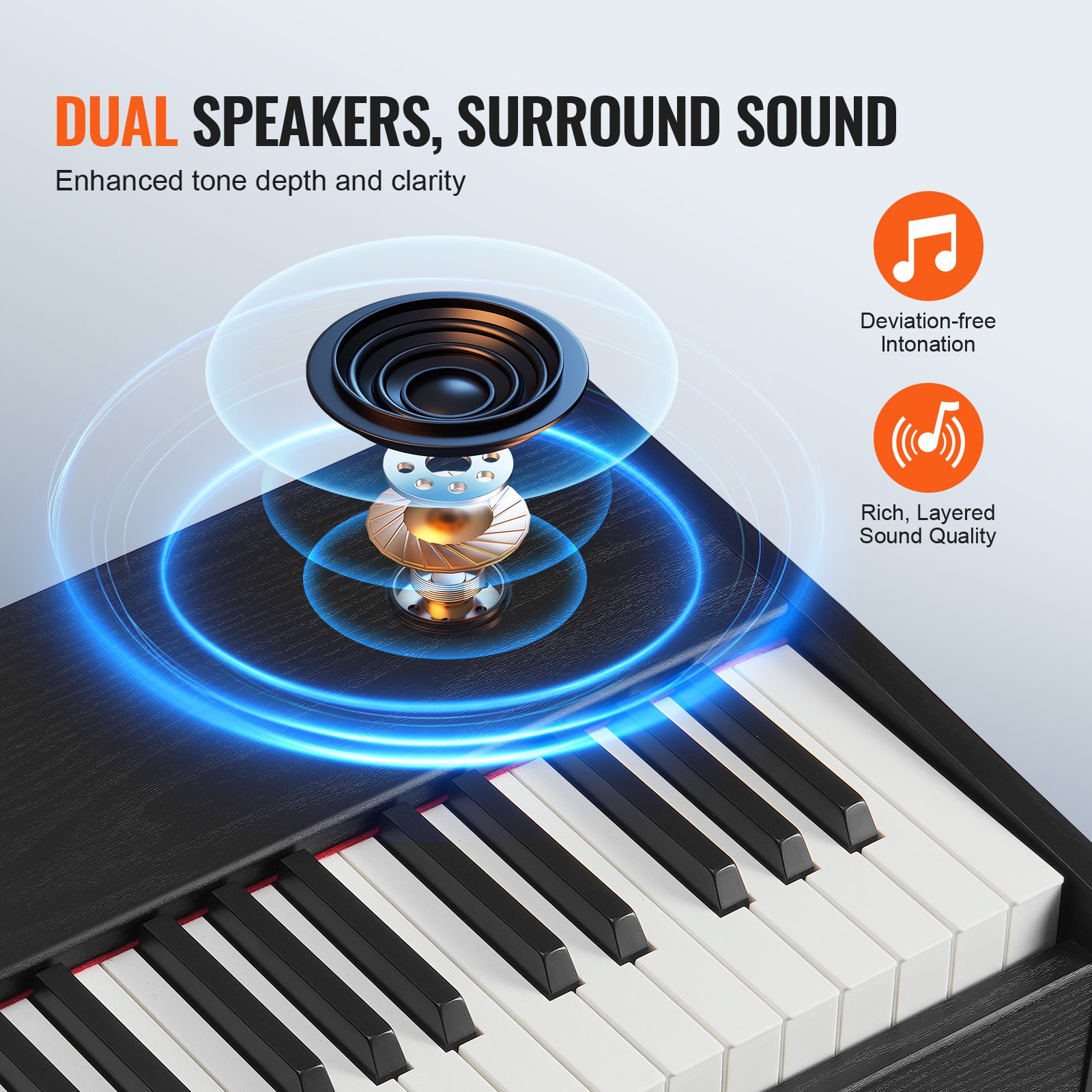 VEVOR Piano Digital Ponderado, 88 Teclas Totalmente Ponderadas, Piano Eléctrico con Teclado Dual y Altavoces, Soporte de Gabinete Simple con Auriculares, 200 Tonos y Ritmos, Compatible con Bluetooth/USB/MIDI, para Principiantes