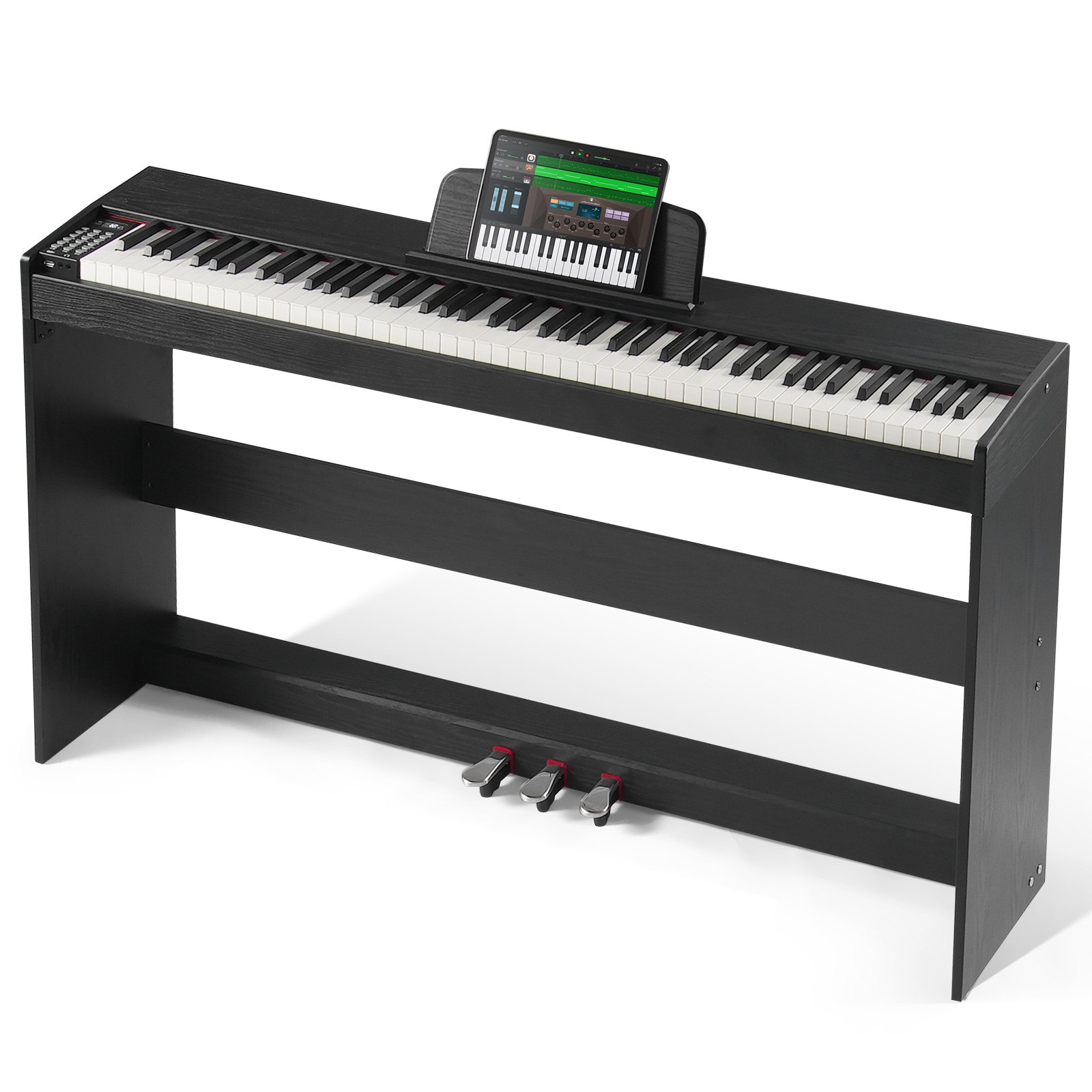 VEVOR Piano Digital Ponderado, 88 Teclas Totalmente Ponderadas, Piano Eléctrico con Teclado Dual y Altavoces, Soporte de Gabinete Simple con Auriculares, 200 Tonos y Ritmos, Compatible con Bluetooth/USB/MIDI, para Principiantes
