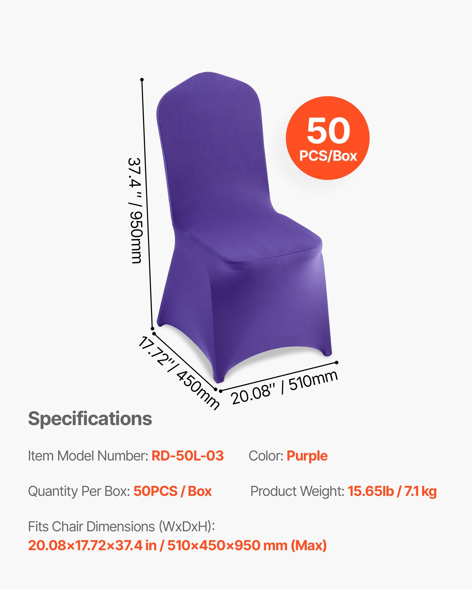 VEVOR Fundas Sillas de Comedor 50 Piezas, Funda para Sillones Elástica de Poliéster y Elastano, para Sillas de Hasta 51 x 45 x 95 cm, Tela Suave y Transpirable, para Boda, Fiestas, Banquetes, Púrpura