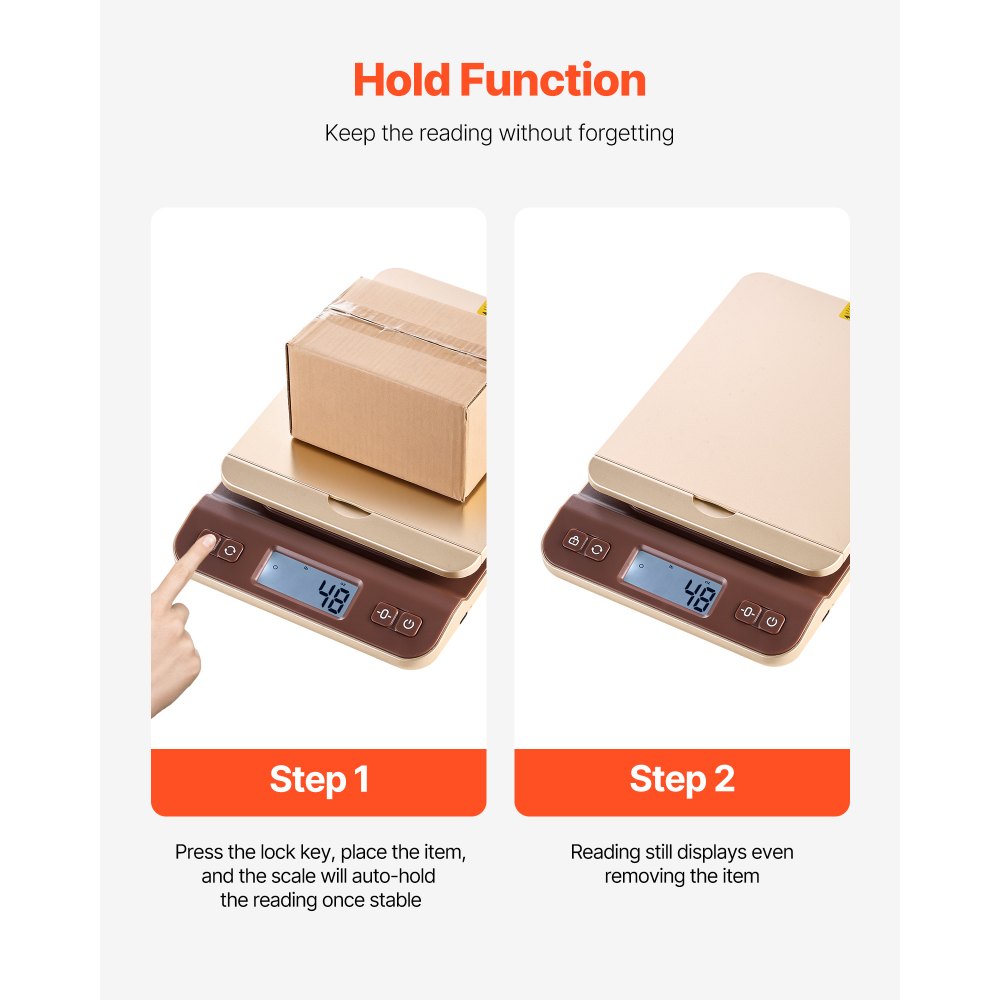 VEVOR Báscula Postal Digital Portátil de 40 kg, Alta Precisión de 2 g, ABS, con Función de Retención de Tara, Apagado Automático, Calibración, Soporte Plegable, para Envíos de Cartas y Paquetes