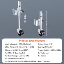 VEVOR Gato para remolque, gato para remolque de barco, 35,3 pulgadas, 1500 libras, con rueda y mango de PP