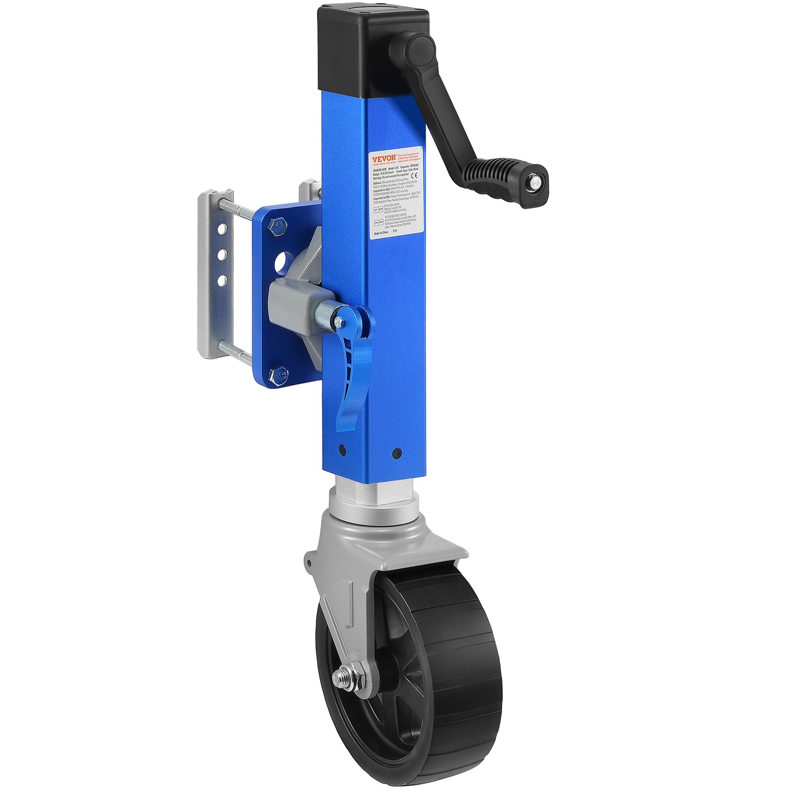 VEVOR Trailer Jack with Wheel, 725kg Trailer Support, Swivel Joint Boat Trailer Jack PP Single Wheel, 254mm Lift, Bolt-On Travel Trailer with Handle for Motorhome, Boat, Horse Trailer, Utility Trailer