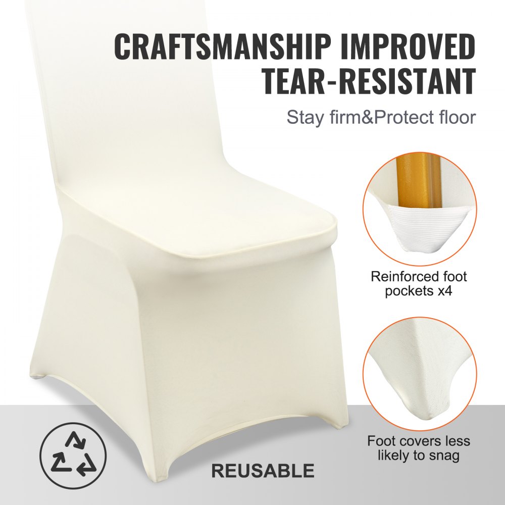 VEVOR Stretch Spandex Folding Chair Covers, Universal Fitted Chair Cover, Removable Washable Protective Slipcovers, for Wedding, Holiday, Banquet, Party, Celebration, Dining (30PCS Beige)