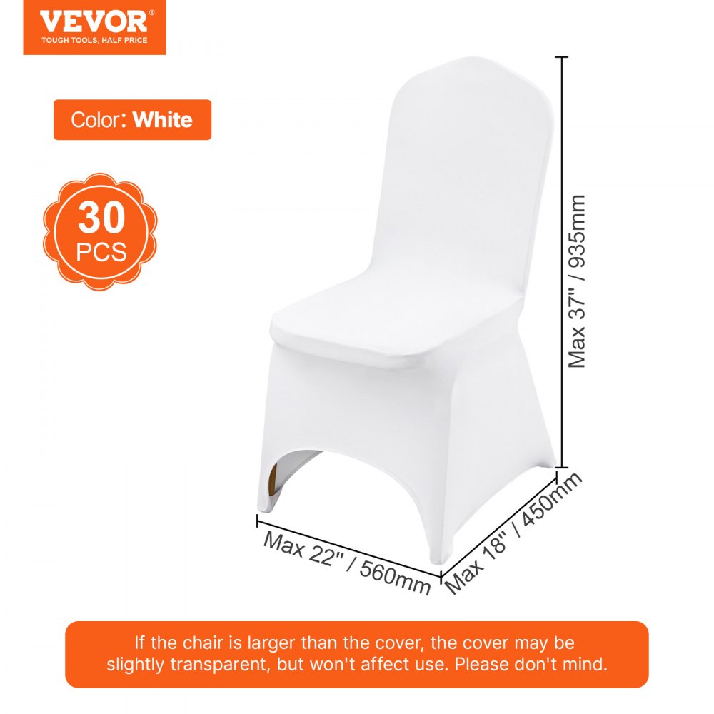 VEVOR Fundas para Sillas Plegables de Spandex Elástico, Funda para Silla Ajustable Universal, Fundas Protectoras Lavables Extraíbles, para Bodas, Vacaciones, Banquetes, Fiestas(30 Piezas Blancas)
