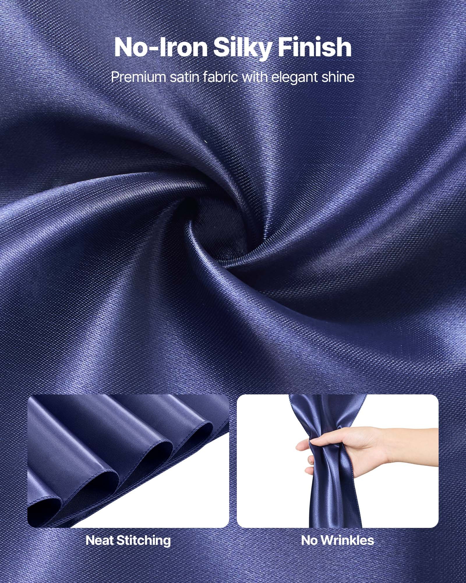VEVOR Satin Chair Sashes Bows, 50PCS Chair Ribbon Ties Back Sash, 7 x 108 inch, Navy Blue Wedding Reception Decoration, for Wedding Ceremony Baby Shower Party Events Banquet Chair Cover Decoration