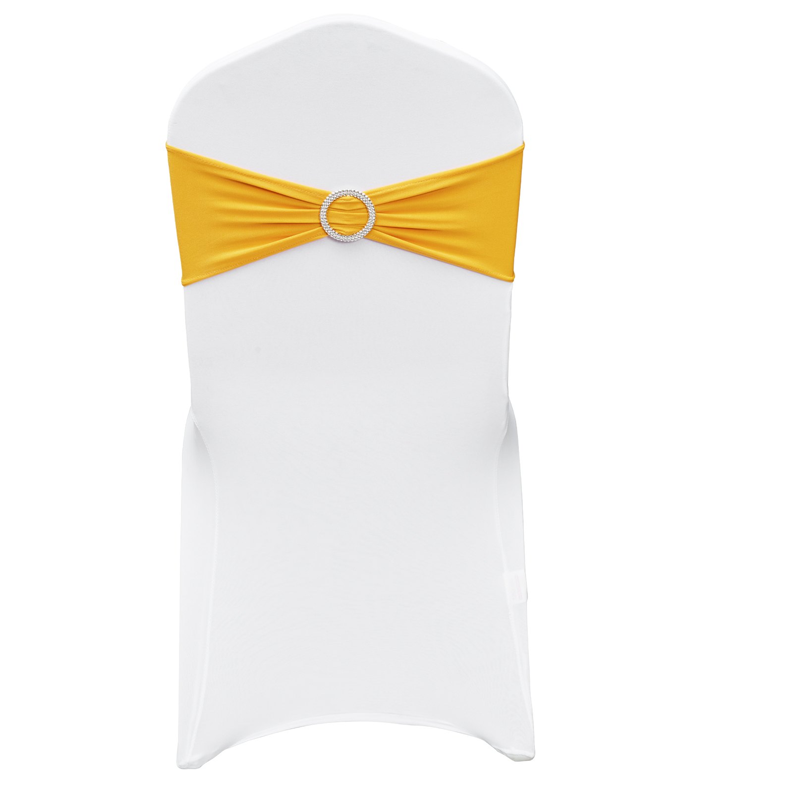 VEVOR Fajas para Sillas Plegables de Elastano Elástico, Fundas para Sillas Universales con Fajas para Sillas, Fundas Protectoras Lavables Extraíbles, para Bodas, Fiestas(30 Juegos Dorados y Blancos)