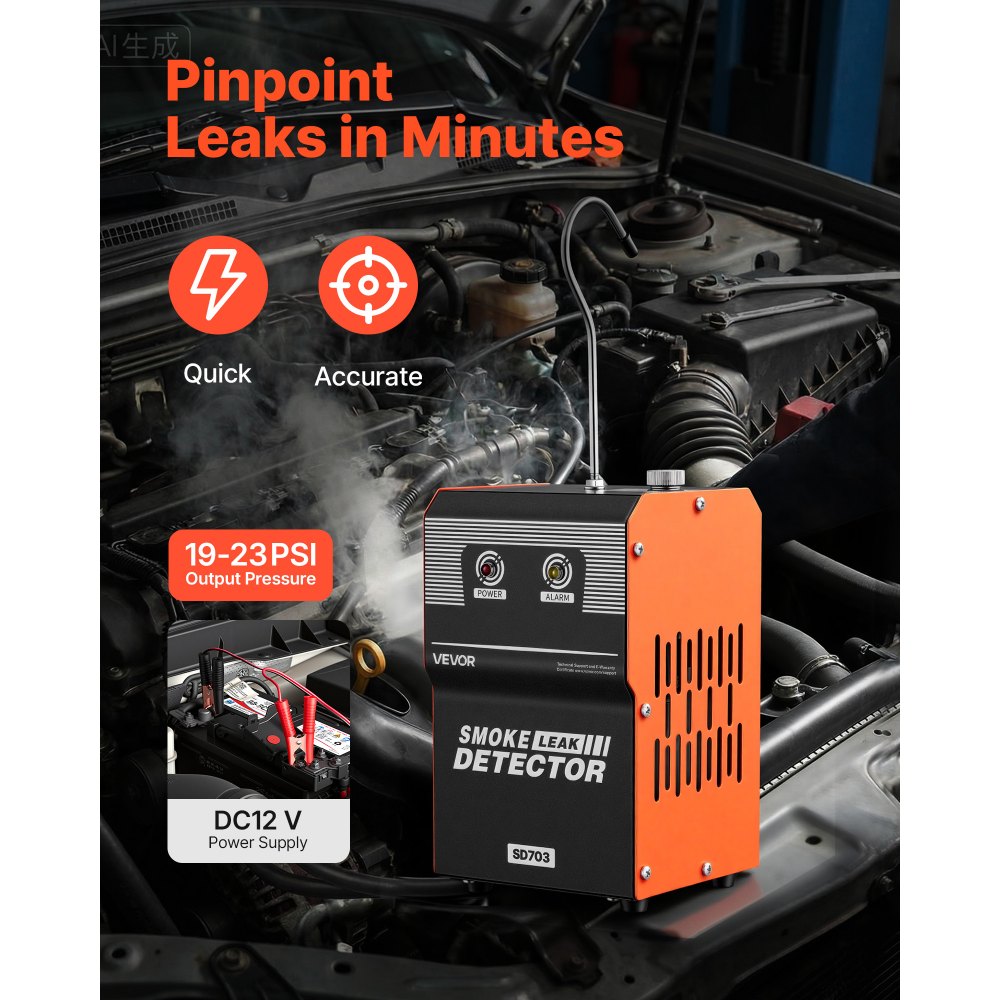 VEVOR Detector de Fugas de Humo Automotriz 12 V CC, Máquina de Fugas de Humo con Bomba de Aire Incorporada, Probador de Vacío EVAP para Fugas de Combustible, Compatible con Coches, Motos, Barcos