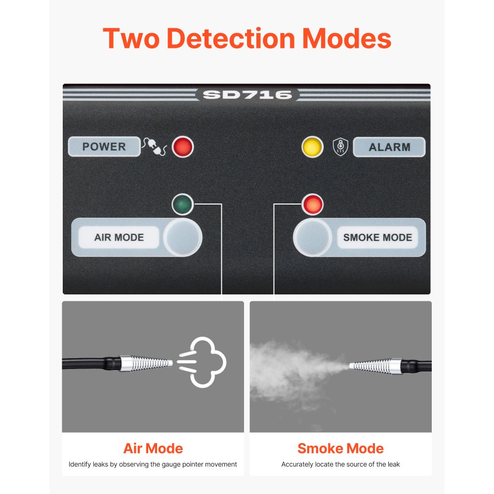 VEVOR Máquina de Fugas de Humo 12 V CC, Detector de Fugas de Humo Automotriz Probador de Vacío EVAP, con Bomba de Aire, Manómetro y Caudalímetro Incorporados, Modo Dual para Coches, Motos, Barcos