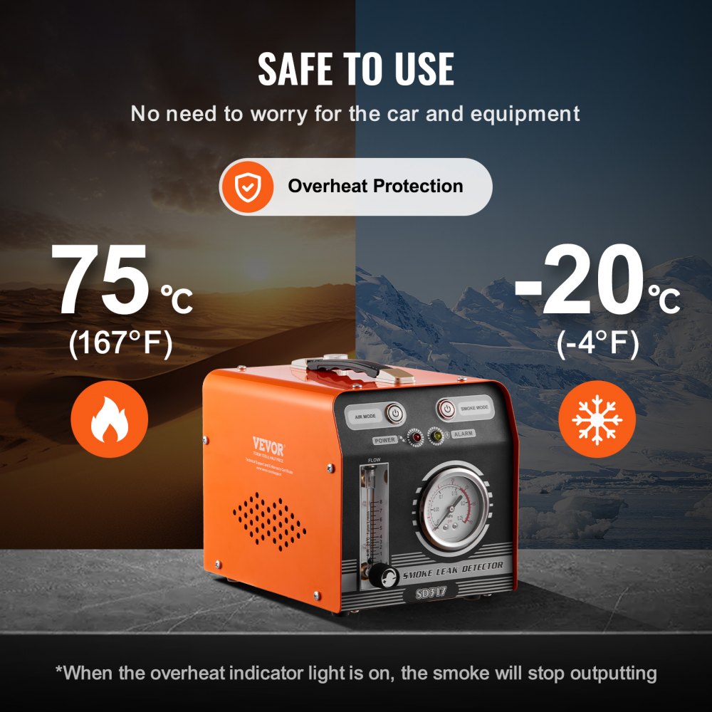 Detector de fugas de humo para automóviles VEVOR, comprobador de fugas de humo EVAP con bomba de aire incorporada, manómetro y caudalímetro, detector de fugas de diagnóstico de modo dual para pruebas de vacío, combustible y tuberías