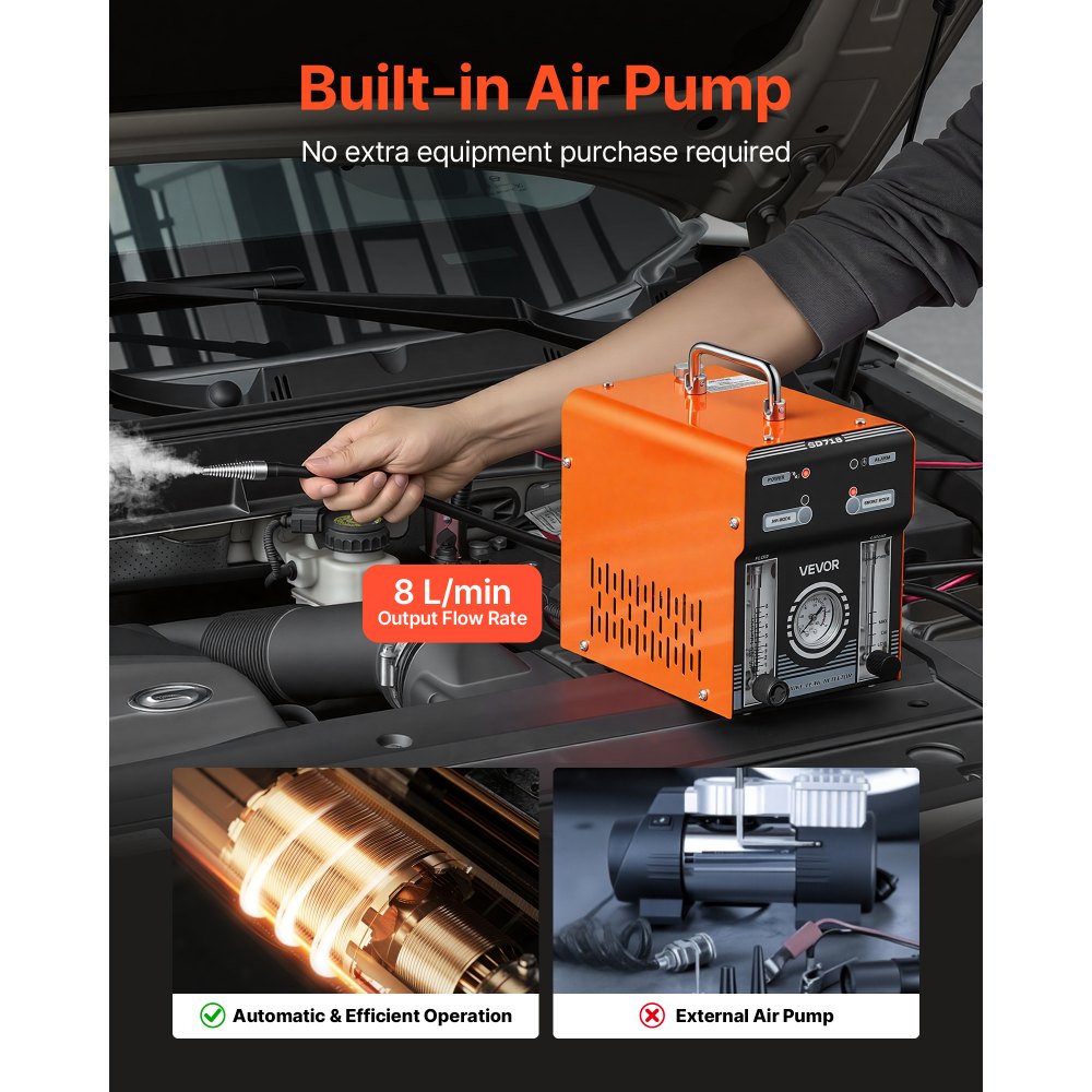 VEVOR Máquina de Fugas de Humo 12V CC, Detector de Fugas de Humo Automotriz Probador de Vacío EVAP, con Bomba de Aire, Manómetro, Medidor de Flujo, Indicador de Nivel de Aceite para Coches, Barcos