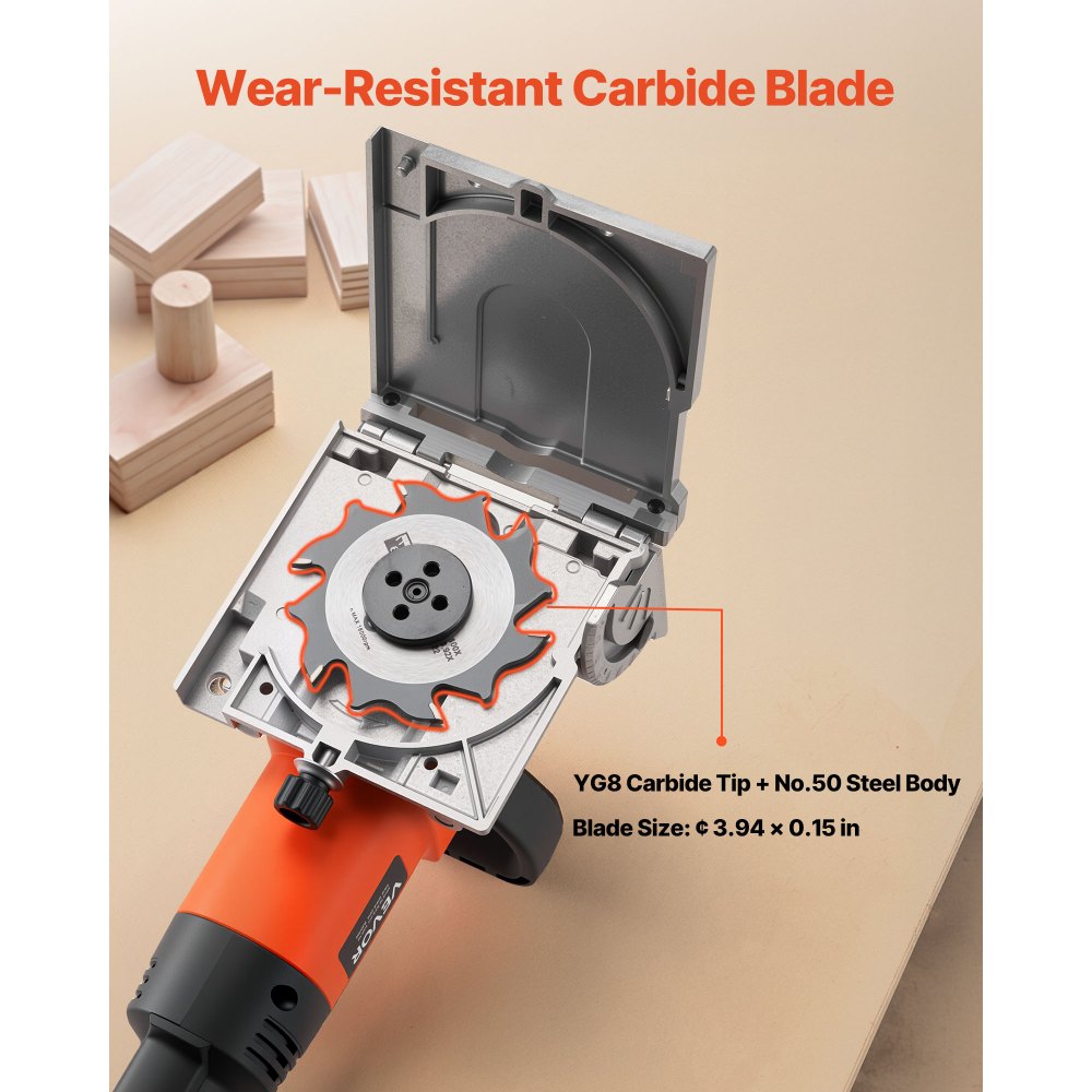 VEVOR Biscuit Plate Joiner, 5.9A, Plate Joiner Tool Kit with 11,600 RPM 760W Motor, 45-Degree Locating Notch, Carbide Tipped Blade, Wood Biscuits, Dust Bag, Adjustable Angle & Depth, for Woodworking