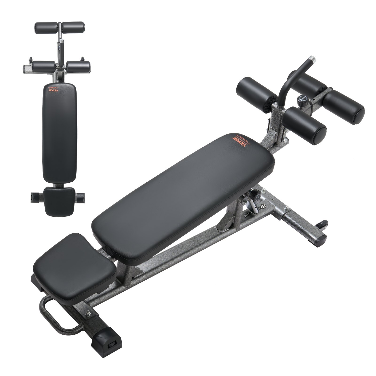 VEVOR Banco de Abdominales con Altura Ajustable en 4 Niveles, 1630 x 620 x 1055 cm, Capacidad de Carga de 454 kg, Ideal para Entrenamiento de Fuerza y Muscular de Cuerpo Completo, Negro y Gris