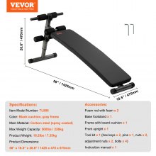 VEVOR Banco de Pesas Inclinado para Entrenamiento de Fuerza 1425x470x675 mm