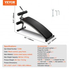 VEVOR Banco de Pesas Inclinado para Entrenamiento de Fuerza 132x42x85 cm, Negro