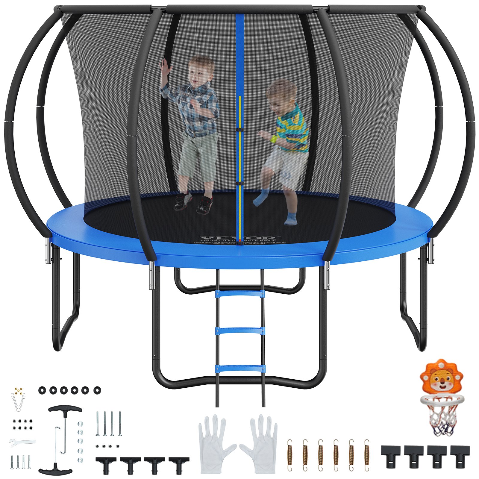 VEVOR Garden Trampoline, 86 cm Ladder Height, Indoor/Outdoor Children's Trampoline with 150 kg Weight Capacity, 360° Safety Net, Shock-Absorbing, Outdoor Trampoline for Children & Adults