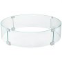 Protector contra el viento para fogatas VEVOR de vidrio circular con soportes de esquina de metal sobre fondo blanco.