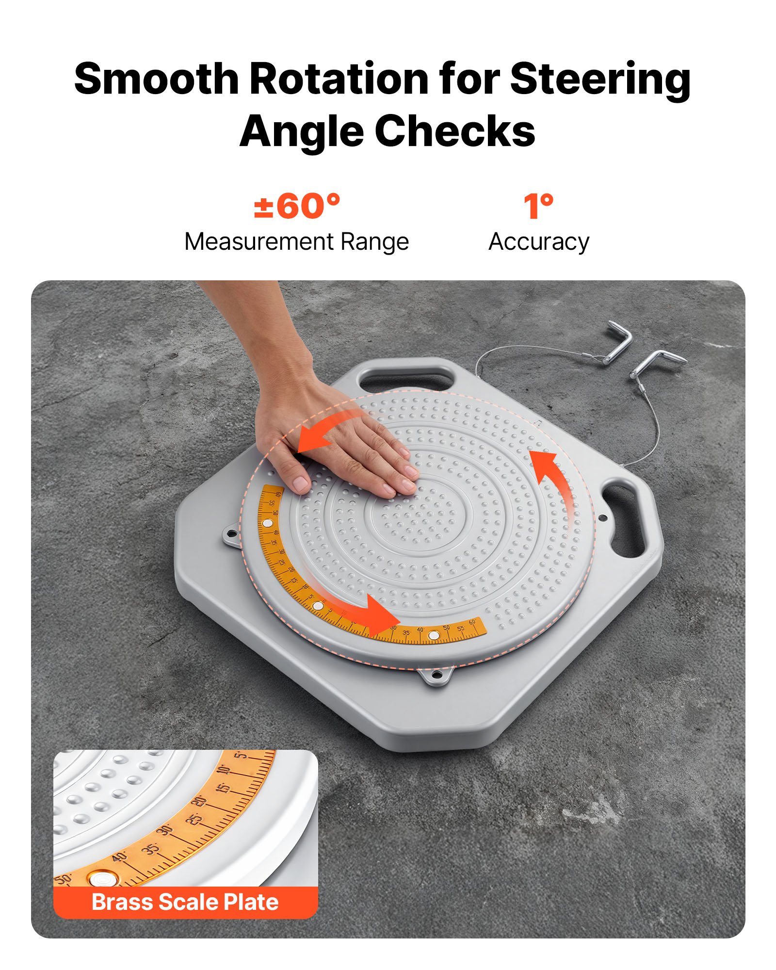 VEVOR Plato Giratorio de Alineación de Ruedas, 2 Toneladas por Plato, con Dial de Latón, con Puente de Transición y Bloque de Presión para Automóviles, SUV y Camionetas Ligeras, 400 x 400 x 50 mm