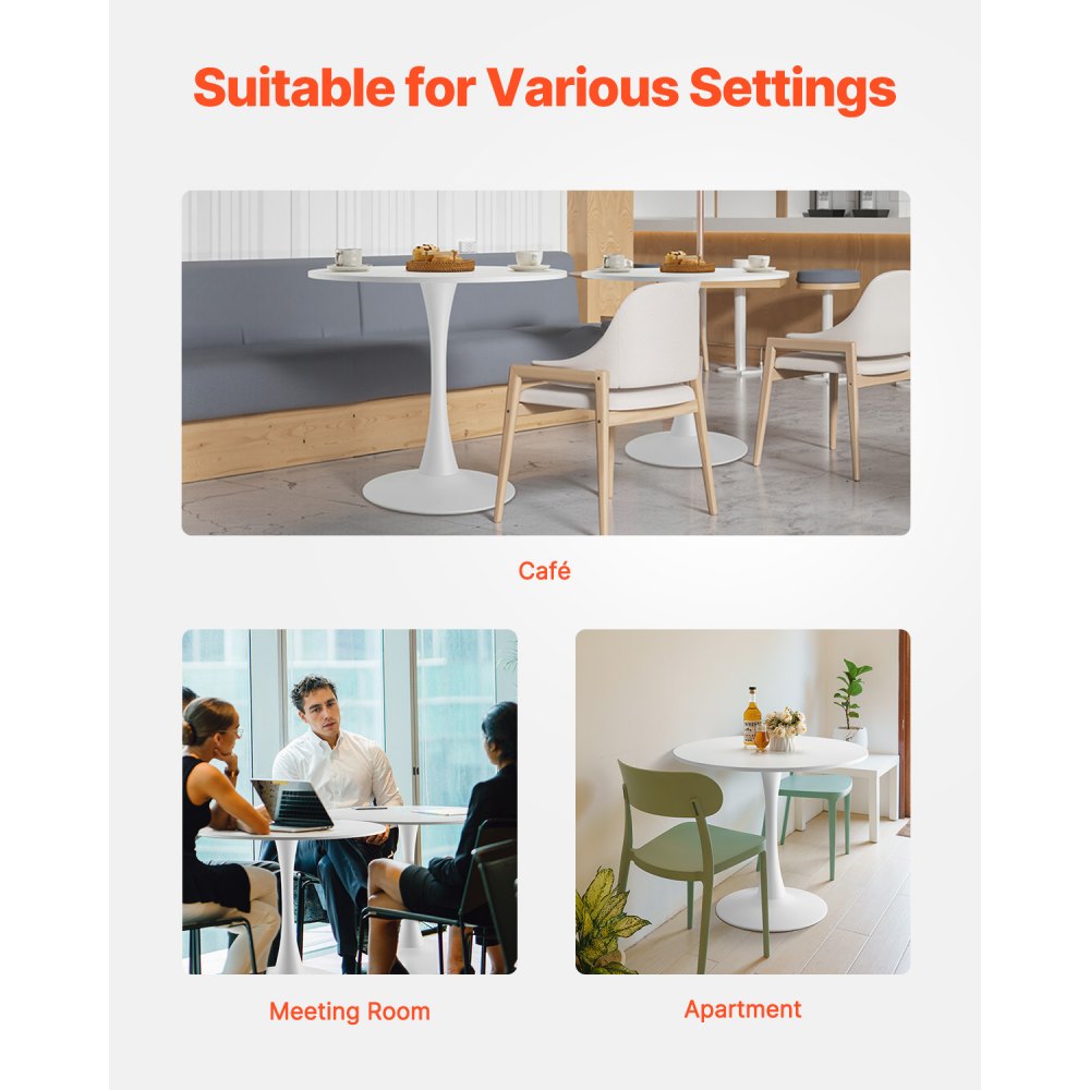 VEVOR round dining table, kitchen table, wooden table (80 cm / 113.4 kg load capacity) for 2-4 people, modern office tables with tulip-design pedestal base, for kitchen, home, living room, white (table only)