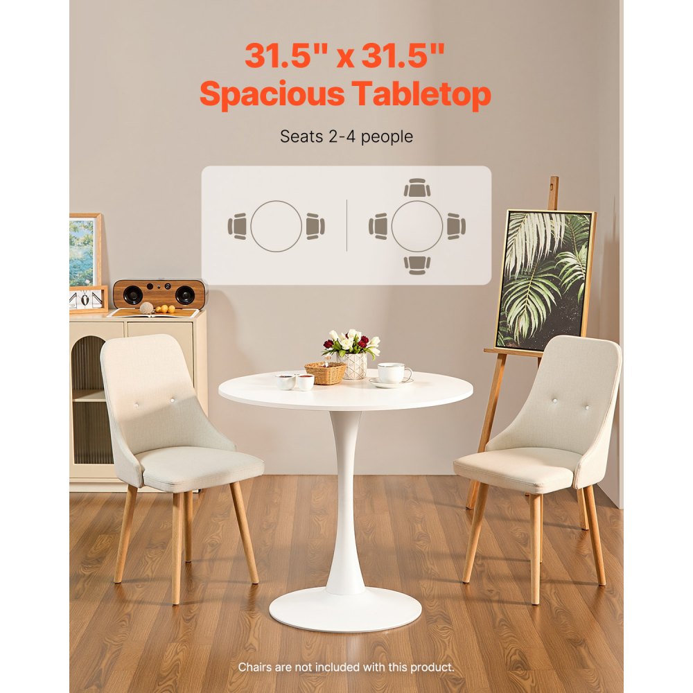 VEVOR Mesa de Comedor Redonda 80 cm de Madera para 2-4 Personas Mesa Moderna para el Ocio con Base de Pedestal en Diseño de Tulipán para Oficina, Hogar, Cocina, Sala de Estar, Blanco, Solo Mesa