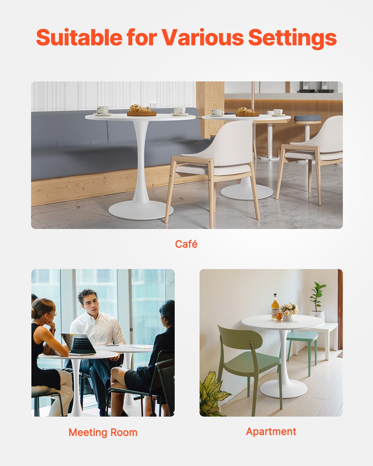 VEVOR round dining table, kitchen table, wooden table (80 cm / 113.4 kg load capacity) for 2-4 people, modern office tables with tulip-design pedestal base, for kitchen, home, living room, white (table only)