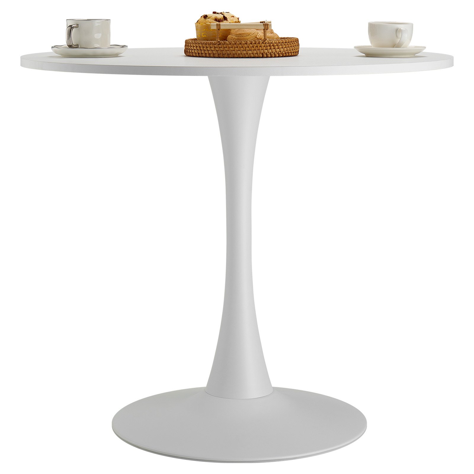 VEVOR Mesa de Comedor Redonda 80 cm de Madera para 2-4 Personas Mesa Moderna para el Ocio con Base de Pedestal en Diseño de Tulipán para Oficina, Hogar, Cocina, Sala de Estar, Blanco, Solo Mesa