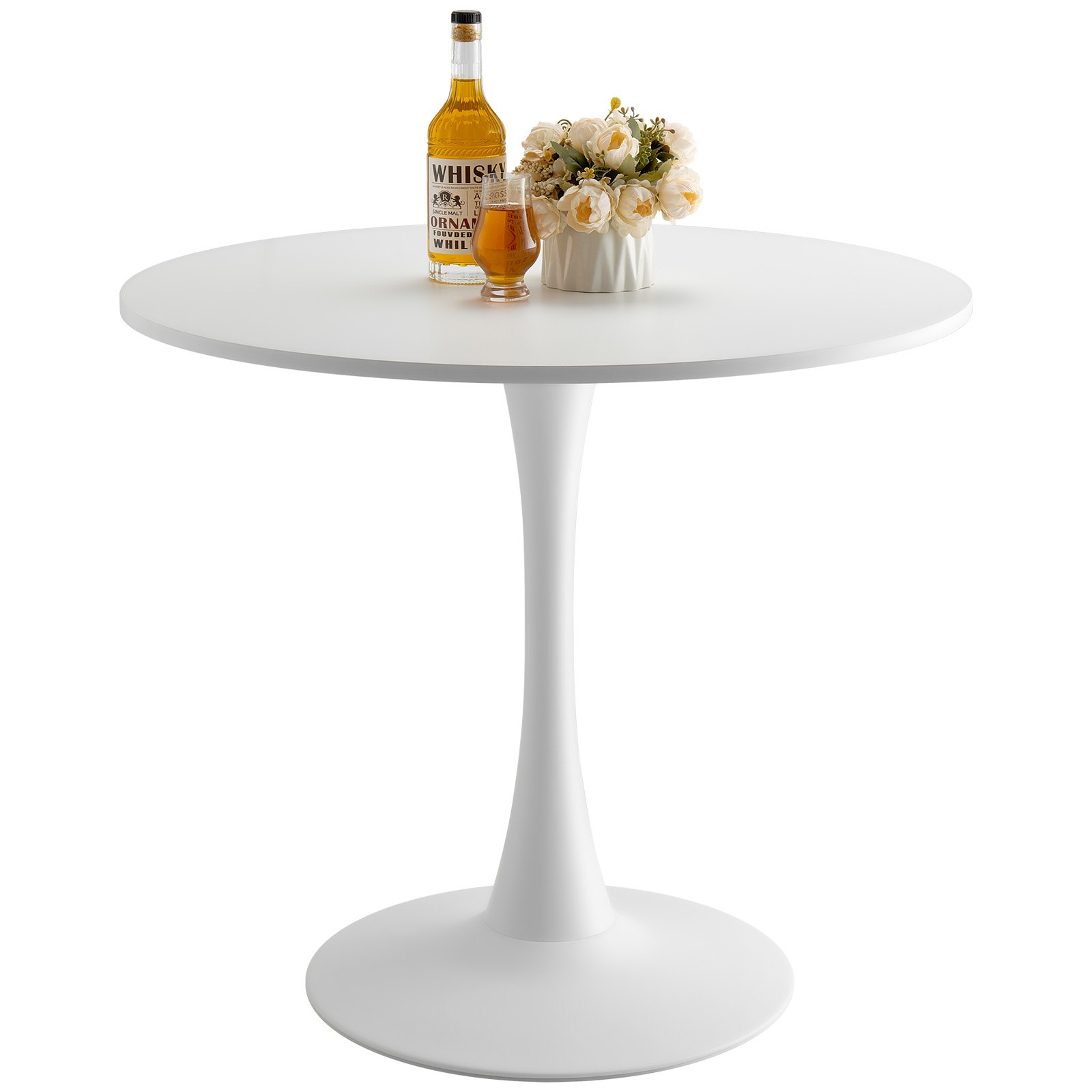 VEVOR Mesa de Comedor Redonda 80 cm de Madera para 2-4 Personas Mesa Moderna para el Ocio con Base de Pedestal en Diseño de Tulipán para Oficina, Hogar, Cocina, Sala de Estar, Blanco, Solo Mesa