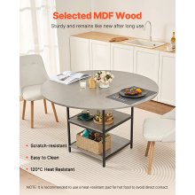 VEVOR Mesa de Comedor Redonda 120 cm de Madera para 2-4 Personas Mesa Moderna para el Ocio con Estante de Almacenamiento y Patas de Metal para Oficina, Cocina, Comedor, Sala de Estar, Solo Mesa