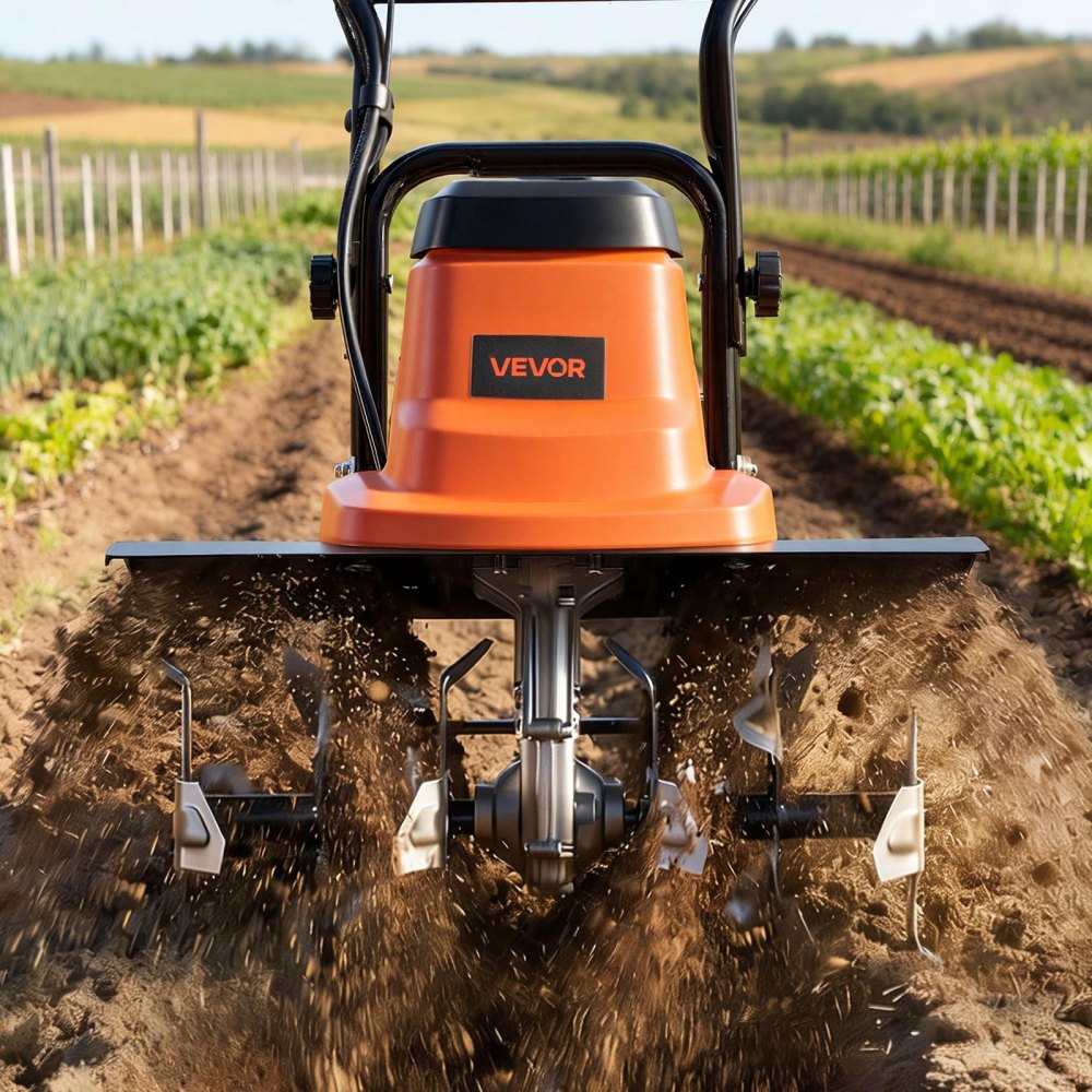 VEVOR Motoazada Eléctrica con Ruedas 1500 W, Ancho de Trabajo de 45 cm, 4 Profundidades Ajustables de Cultivar, Mango Plegable, Interruptor de Seguridad, Cobre, Motocultor para Jardín Huerto Césped
