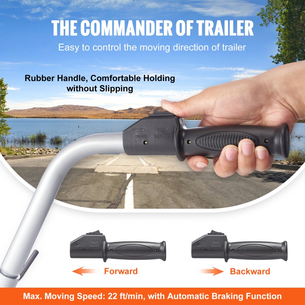 VEVOR Trailer Jockey Wheel 12V Electric Maneuvering Aid Max. Towing Capacity 2268kg Electric Jockey Wheel 30.5-63cm Height Adjustable 6.7m/min Speed 20.3cm Solid Rubber Wheel Trailer Caravan