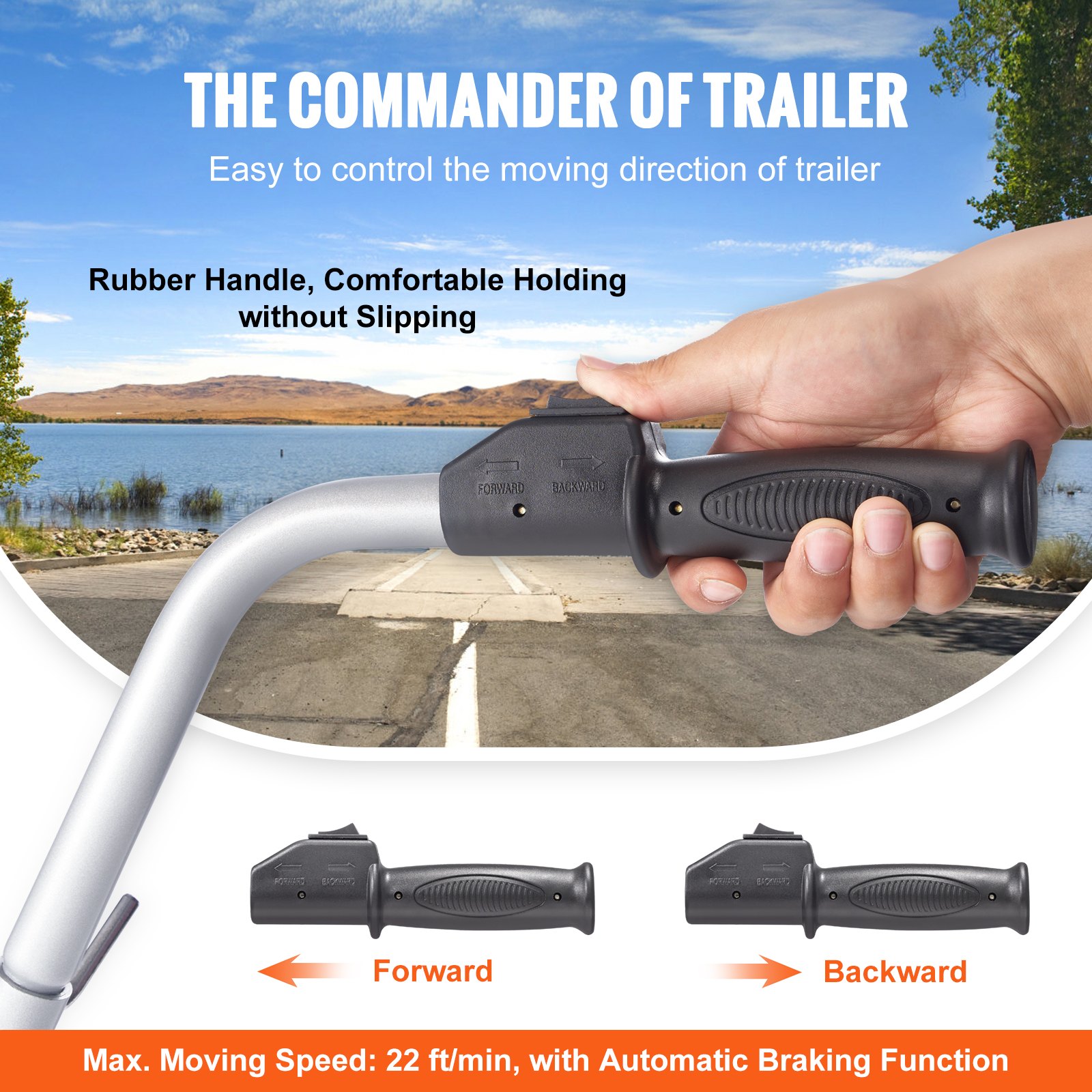 VEVOR Trailer Jockey Wheel 12V Electric Maneuvering Aid Max. Towing Capacity 2268kg Electric Jockey Wheel 30.5-63cm Height Adjustable 6.7m/min Speed 20.3cm Solid Rubber Wheel Trailer Caravan