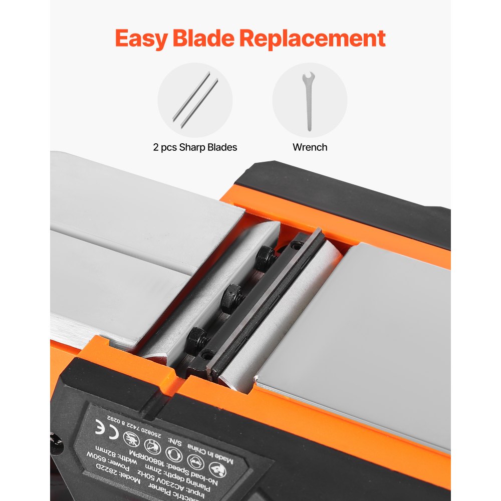 VEVOR Cepilladora Eléctrica con Cable Ancho de Corte de 82 mm, 650 W, 16800 RPM, Cepilladora de Madera, Profundidad de Corte Ajustable, Ideal para Carpintería, Biselado, Bricolaje, Acabado Liso