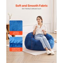 VEVOR Sillón Puf Redondo de 89 x 89 x 56 cm con Funda Extraíble y Lavable, Azul