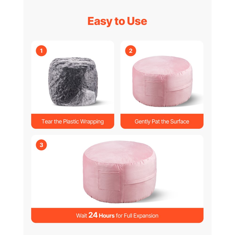 VEVOR Sillón Puf, Puf Redondo de 890 x 890 x 560 mm con Funda Extraíble y Lavable, Espuma Viscoelástica 25D Rellena de Terciopelo Holandés Suave y Liso, Puf de Carga de 80 kg para Dormitorio, Rosa