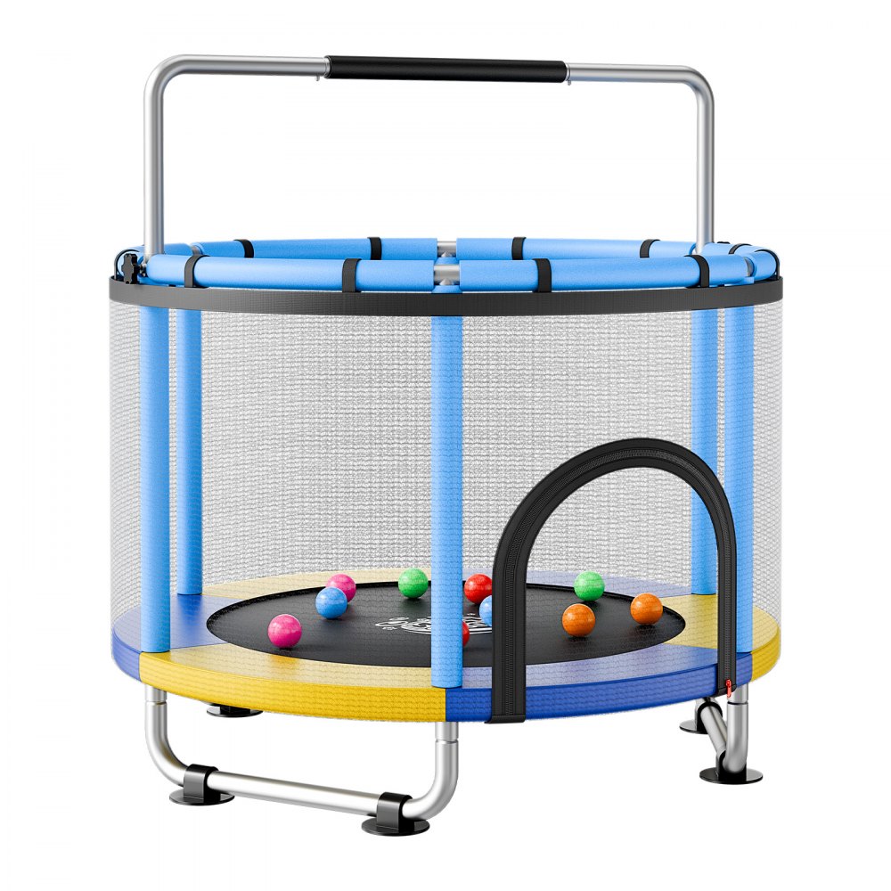VEVOR Trampolín Infantil Cama Elástica para Niños Redondo 150x160 cm Azul, Carga de 60kg, Con Red de Seguridad, Barra de Gimnasia, Marco de Tubos Galvanizados, Lona de Salto de PP, Patas con Ventosas